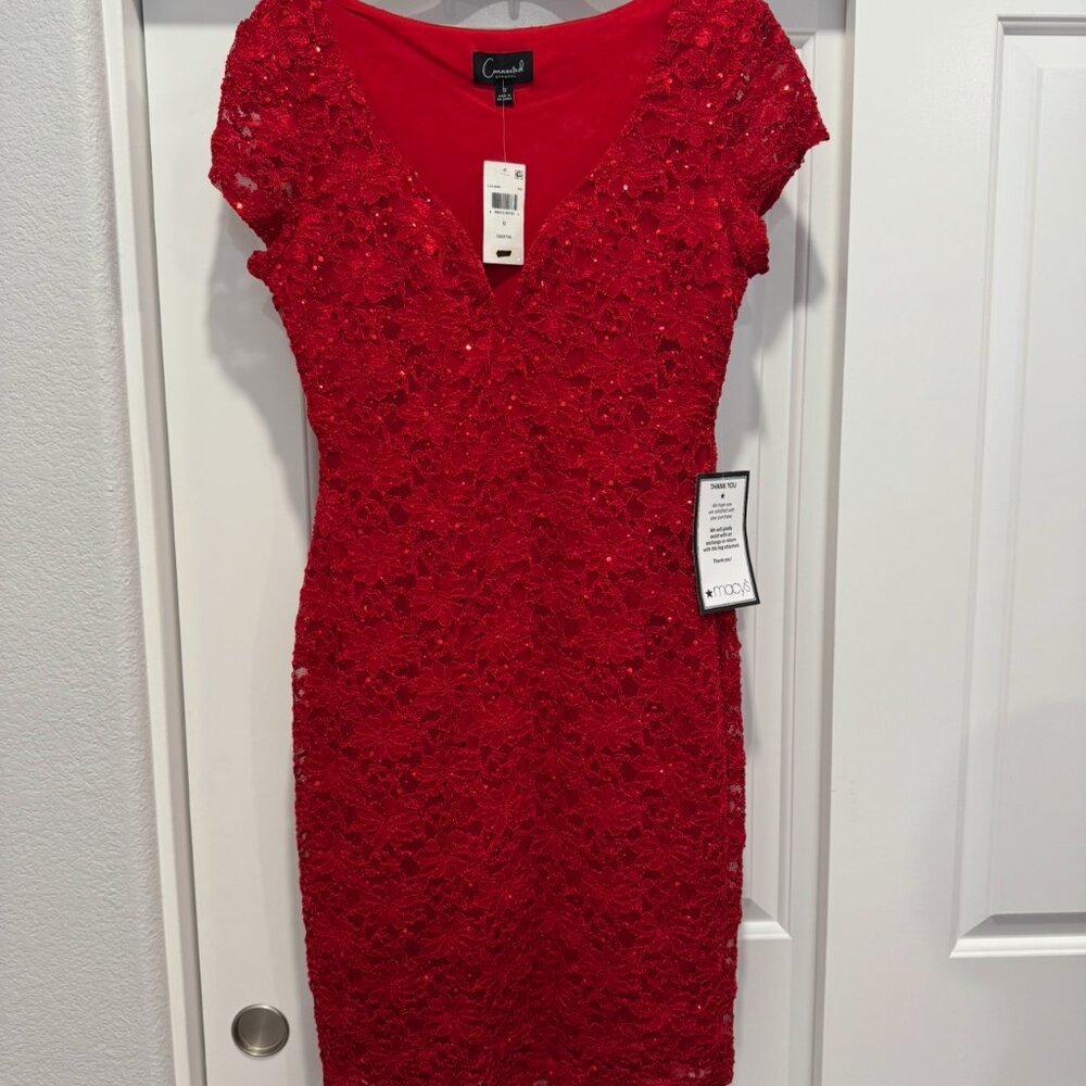 Connected Apparel Red Embellished Lace Cocktail Dress Brand New with Tags